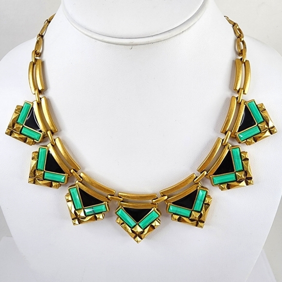 Stella + Dot statement necklace green black art deco - Picture 8 of 10